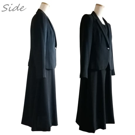 喪服 レディース ロング丈 楽ちん 日本製 ワンピーススーツ 2点セット ジャケット付き 大きいサイズ 礼服 ブラックフォーマル おしゃれ 体型カバー 113807AS-2