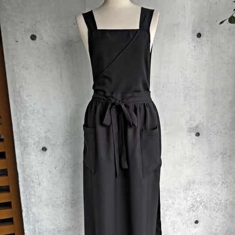 日本製・気品漂う シルキードライ ロングエプロン 茶道お稽古にも。後ろクロス仕様 /S~3L 128100-98