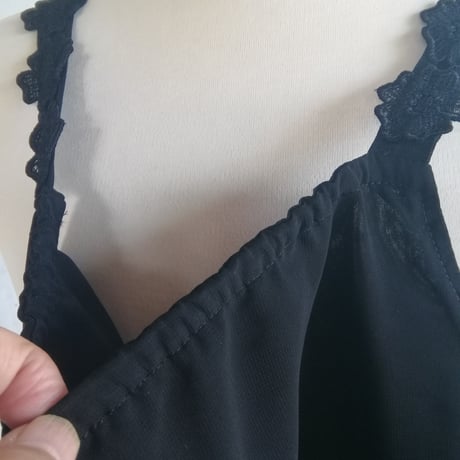 《4L～6L》透け感シフォン大人可愛い お花モチーフ体系カバーチュニックビスチェ黒 日本製 127601-20 -2