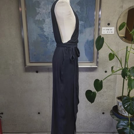 茶道お稽古に最適。羽織って着るロング丈エプロン（ブラックメランジ）4L〜6L 127100-20-2