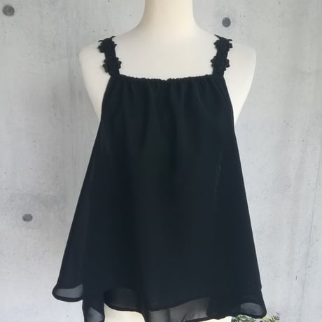 《4L～6L》透け感シフォン大人可愛い お花モチーフ体系カバーチュニックビスチェ黒 日本製 127601-20 -2