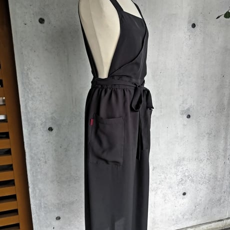 日本製・気品漂う シルキードライ ロングエプロン 茶道お稽古にも。後ろクロス仕様 /S~3L 128100-98