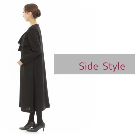 喪服 レディース ロング丈 楽ちん 日本製 ワンピーススーツ 2点セット ジャケット付き 大きいサイズ 礼服 ブラックフォーマル おしゃれ 体型カバー 113807AS-2