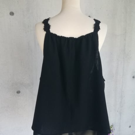 《4L～6L》透け感シフォン大人可愛い お花モチーフ体系カバーチュニックビスチェ黒 日本製 127601-20 -2