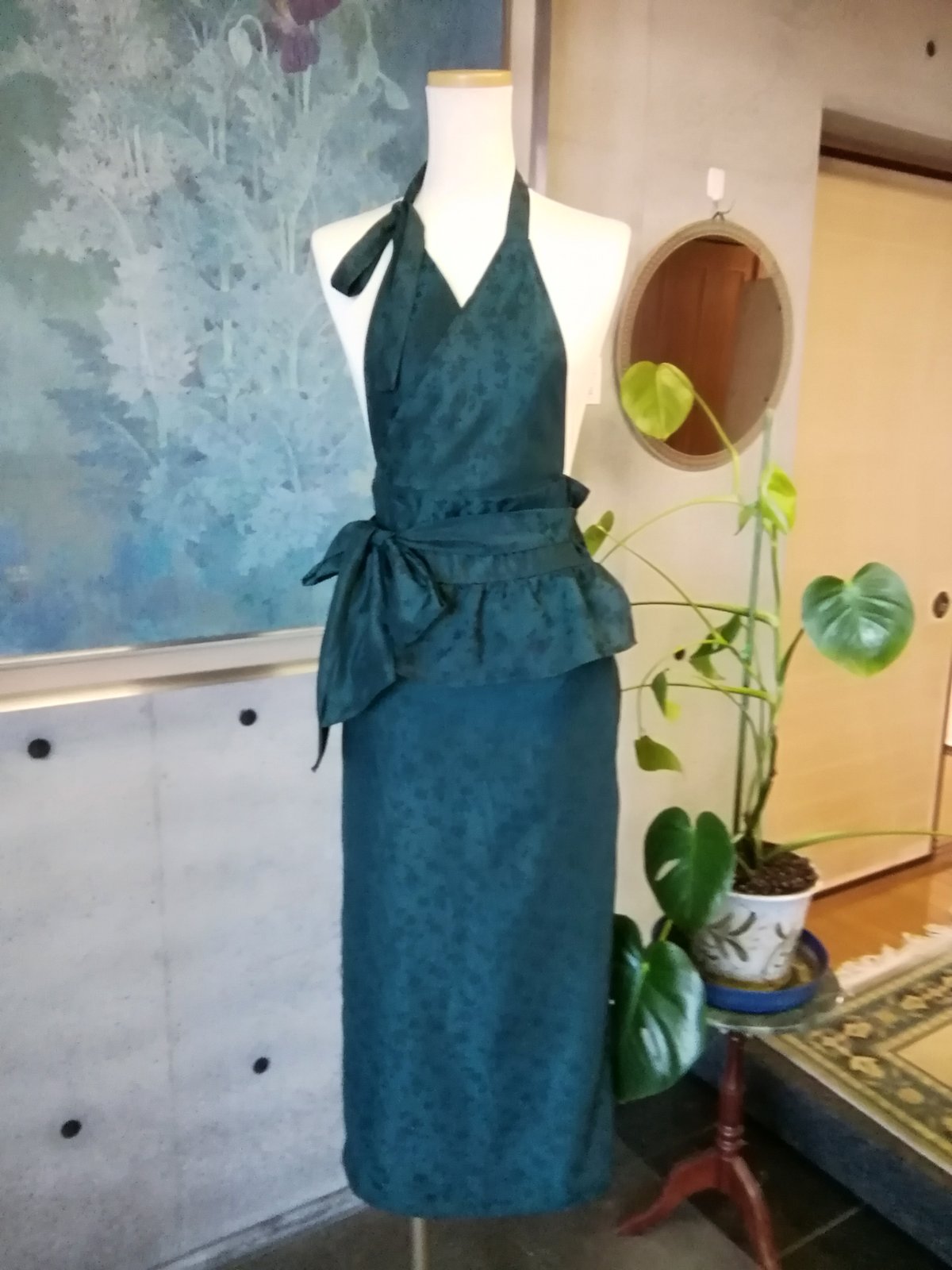 日本製】《7L～10L》 小花柄ジャガード織 茶道お稽古用エプロン