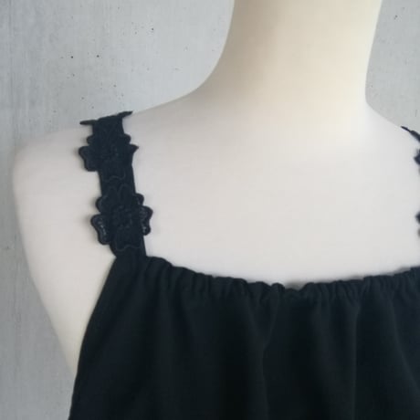 《4L～6L》透け感シフォン大人可愛い お花モチーフ体系カバーチュニックビスチェ黒 日本製 127601-20 -2