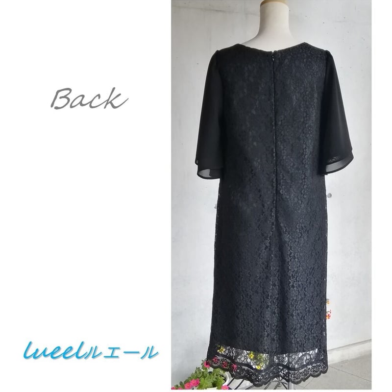 喪服でも使える総レースのパーティードレス《4L～6L》ブラック  