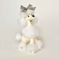 ストライプリボンプードルぬいぐるみ白