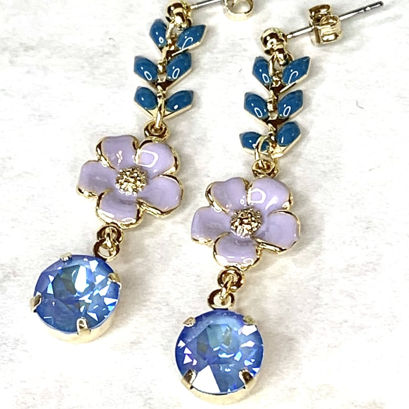春色スワロフスキーとお花のイヤリング/ピアス | arcorecchini