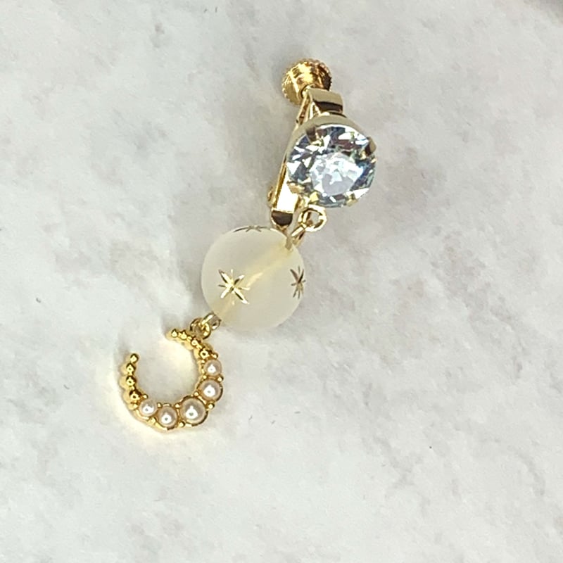 スワロフスキーピアス月と星 Symbolica ドロップピアス, 月と星, ブルー, ミックスメタル