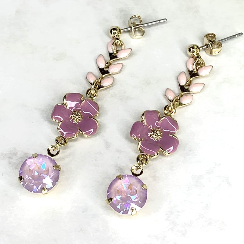 春色スワロフスキーとお花のイヤリング/ピアス | arcorecchini