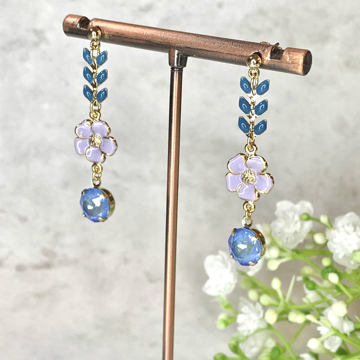 春色スワロフスキーとお花のイヤリング/ピアス | arcorecchini