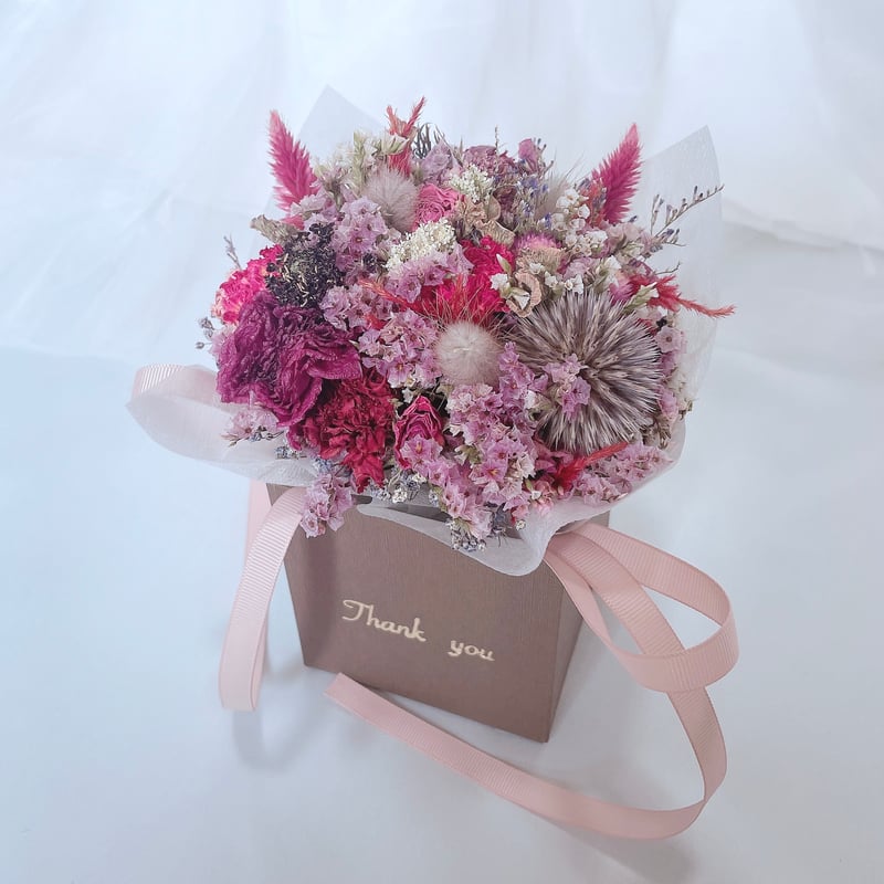 Thank you】グリーティング BOX ブーケ Brown BOX【ドライフラワー】 |