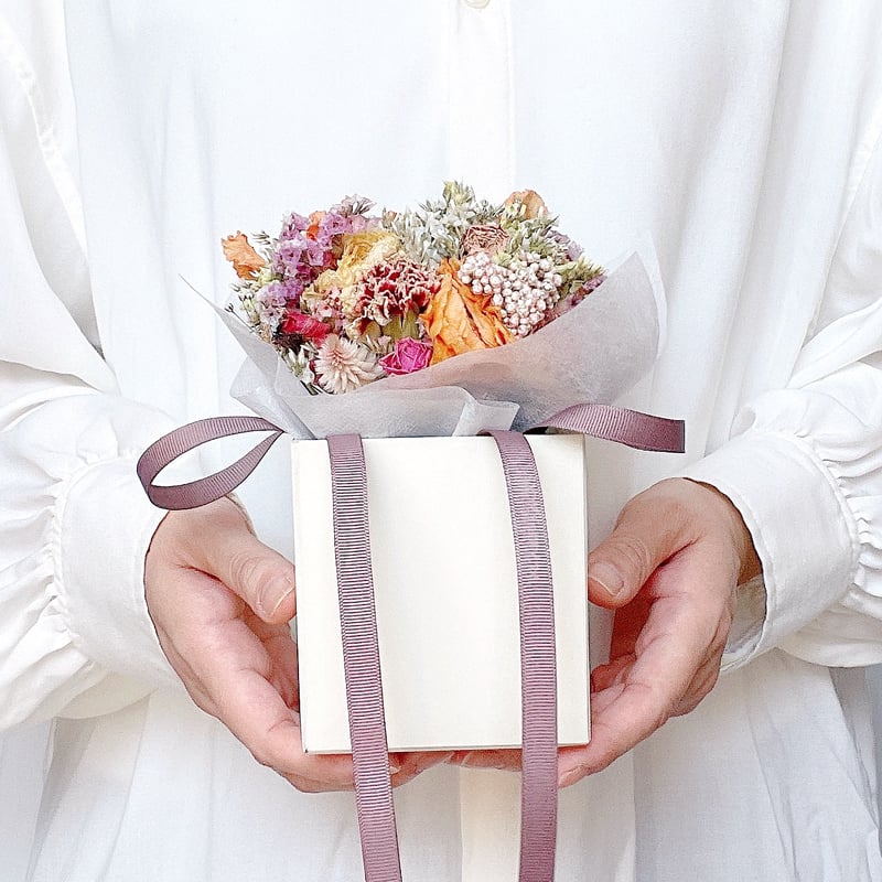 Happy Wedding】グリーティング BOX ブーケ White BOX【ドライフラワ