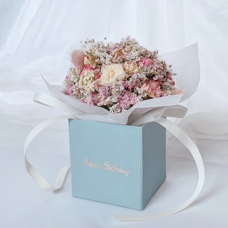 【Happy Birthday】グリーティング BOX ブーケ Blue BOX【ドライフラワー】