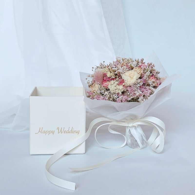 Happy Wedding】グリーティング BOX ブーケ White BOX【ドライフラワ