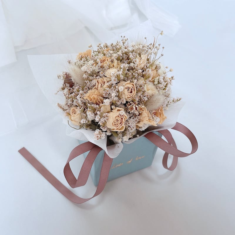 ドライフラワーブーケセット Lots of love】グリーティング BOX ブーケ Blue BOX【ドライフラワー】