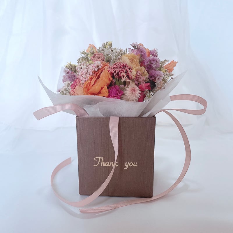 Thank you】グリーティング BOX ブーケ Brown BOX【ドライフラワー】 |