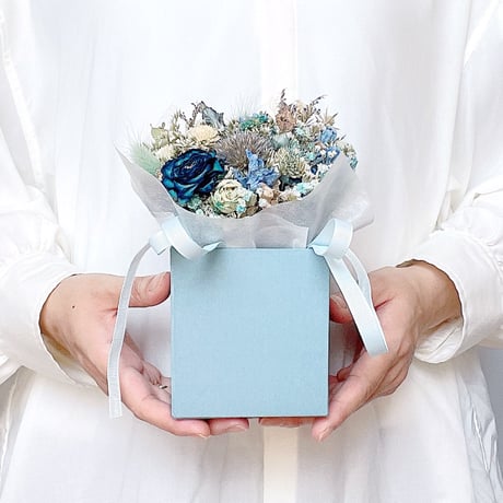 【Happy Birthday】グリーティング BOX ブーケ Blue BOX【ドライフラワー】