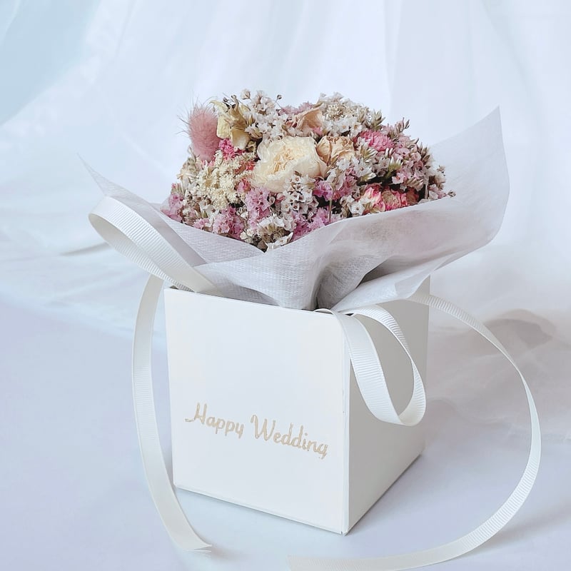 ホワイトドライフラワーブーケ Happy Wedding】グリーティング BOX ブーケ White BOX【ドライフラワ