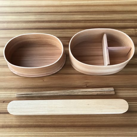木製お弁当箱2段（草木染風呂敷セット）