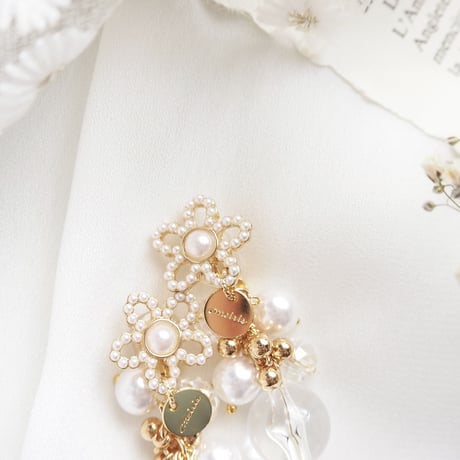 *pearl flower clear ball ピアス/イヤリング*