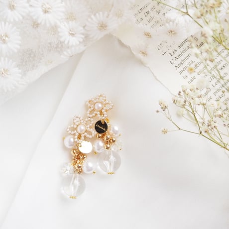 *pearl flower clear ball ピアス/イヤリング*