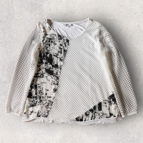 Y2K design mesh sleeve cutsew "WHITE"【@sho_.ta0618】