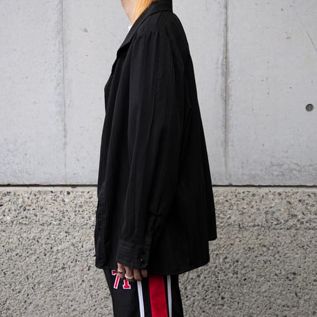 Lame striped open collar shirt "BLACK"【Polaroid】