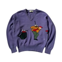 Purple Golf Embroidered V-Neck Sweater