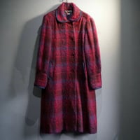 1970's~"George David fashions" vintage check pattern shaggy mohair long coat "made in USA"【Polaroid】