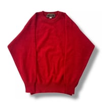 Crew Neck Wool Knit - Batwing Sleeve & Red Color Block