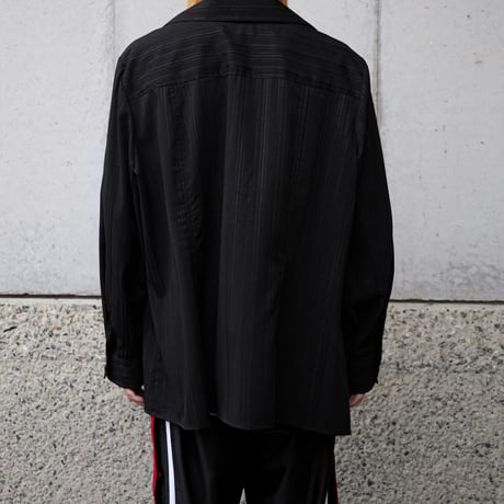 Lame striped open collar shirt "BLACK"【Polaroid】