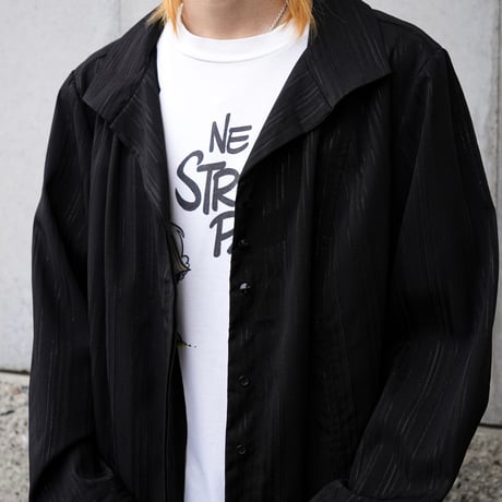 Lame striped open collar shirt "BLACK"【Polaroid】
