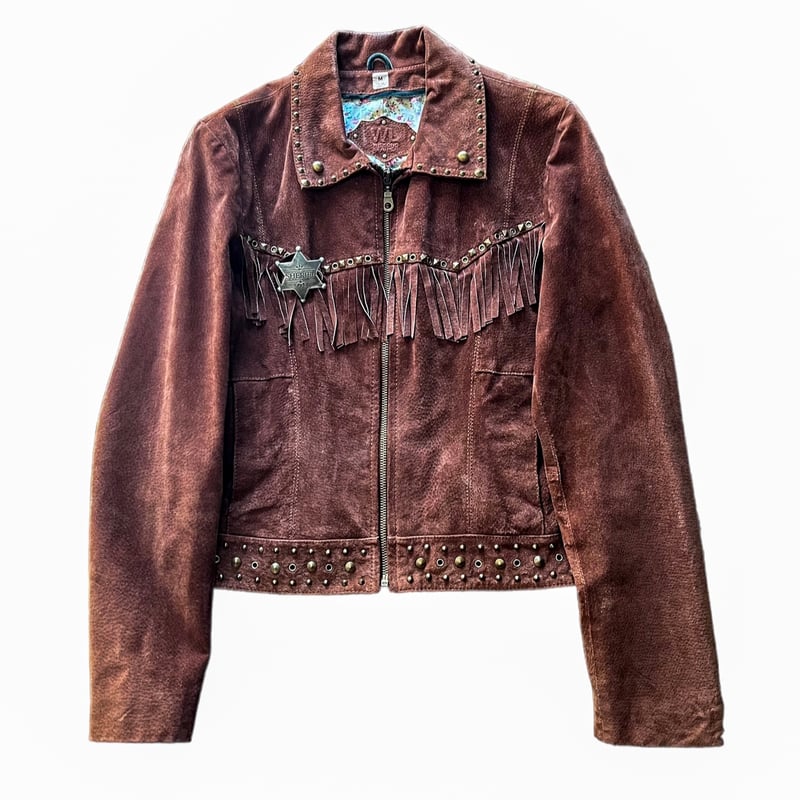 Vintage studs design western fringe suede leath