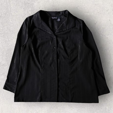 Lame striped open collar shirt "BLACK"【Polaroid】