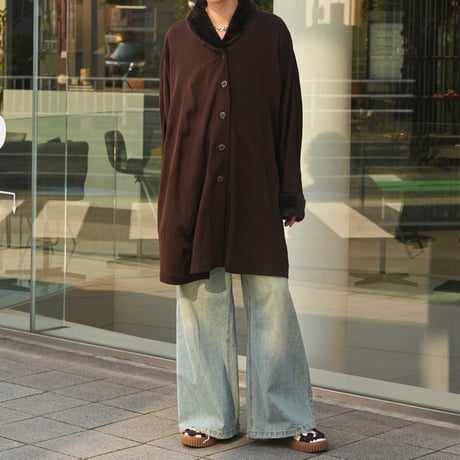 "MODA JACQUELINE"  Faux fur trim poncho coat "made in France"【Polaroid】