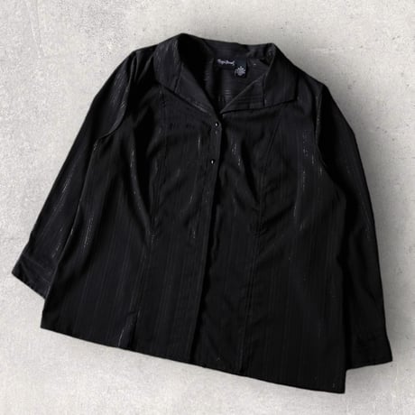 Lame striped open collar shirt "BLACK"【Polaroid】