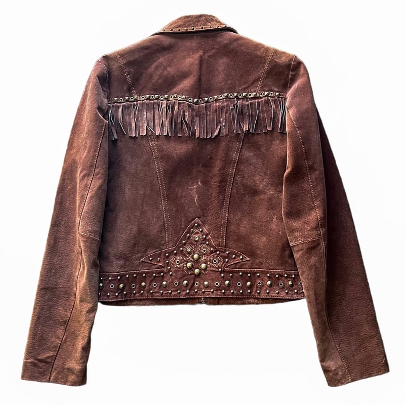 Vintage studs design western fringe suede leath