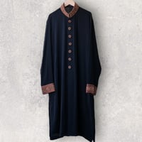 Vintage ethnic decorated maxi rayon shirt coat "BLACK" 【Polaroid】