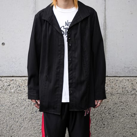 Lame striped open collar shirt "BLACK"【Polaroid】