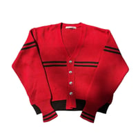 Red Vintage Cardigan with Black Stripes