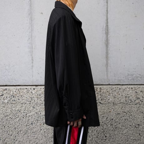 Lame striped open collar shirt "BLACK"【Polaroid】