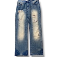 Damaged wide denim pants "Indigo Blue"