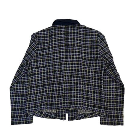check pattern zip-up knit jacket