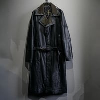 Vintage boa lapel belted maxi leather coat "BLACK"【Polaroid】