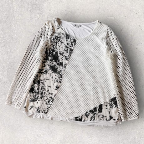 Y2K design mesh sleeve cutsew "WHITE"【@sho_.ta0618】