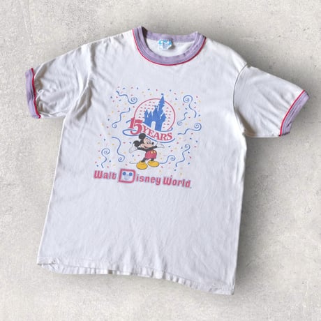 80s vintage "15 Years Walt Disney World" piping design ringer T-shirt "made in USA"【@sho_.ta0618】