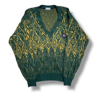 Ethnic Jacquard V-Neck Knit – Green & Gold