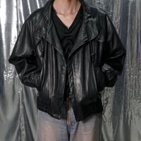 Vintage stand neck balloon leather short jacket【Polaroid】